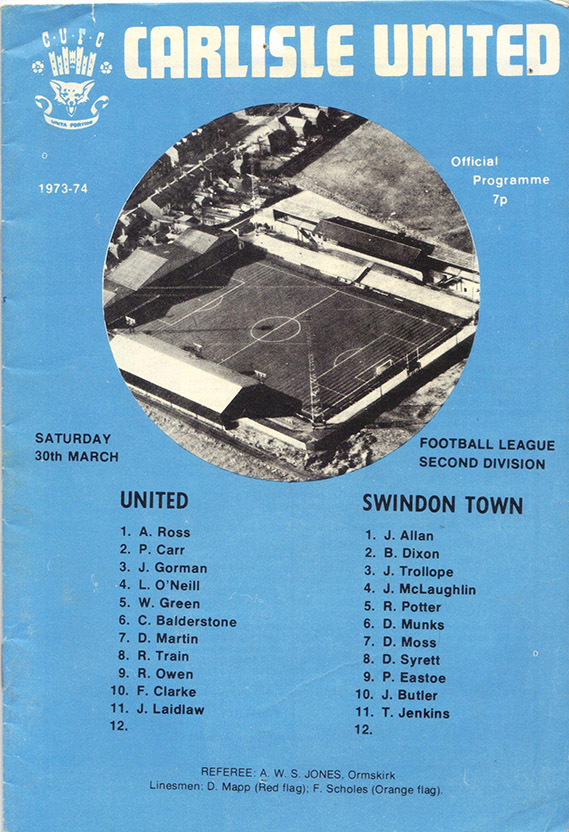 <b>Saturday, March 30, 1974</b><br />vs. Carlisle United (Away)